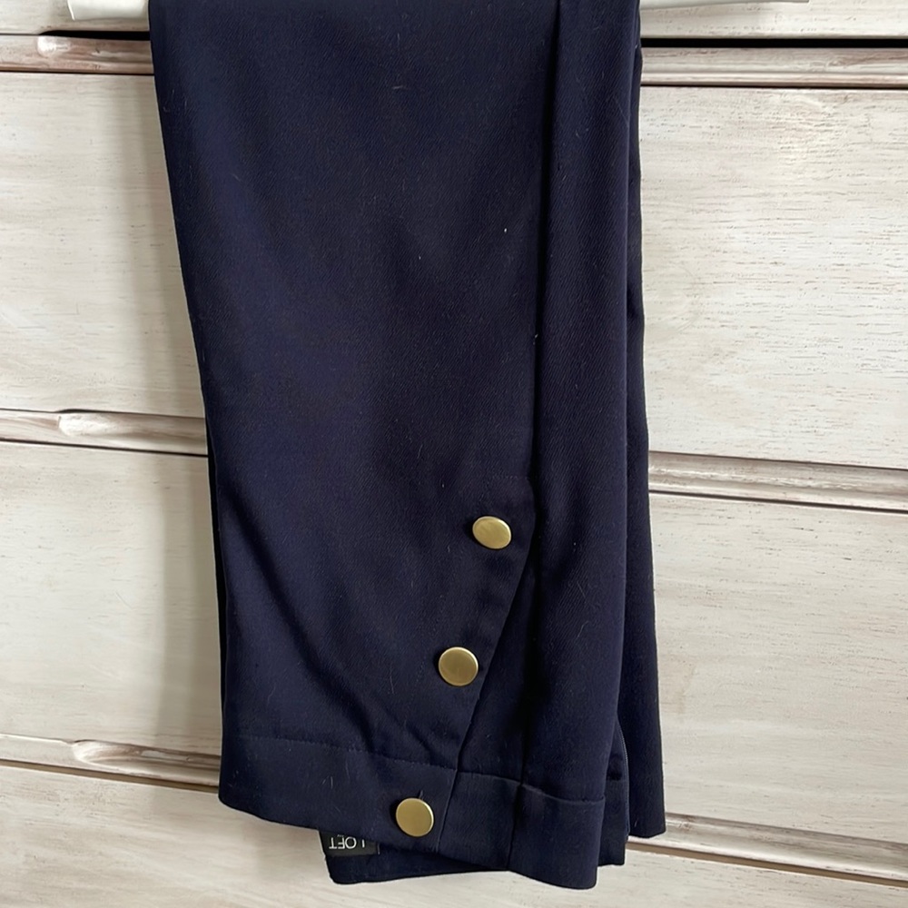 LOFT navy, high waist, wide leg trouser.